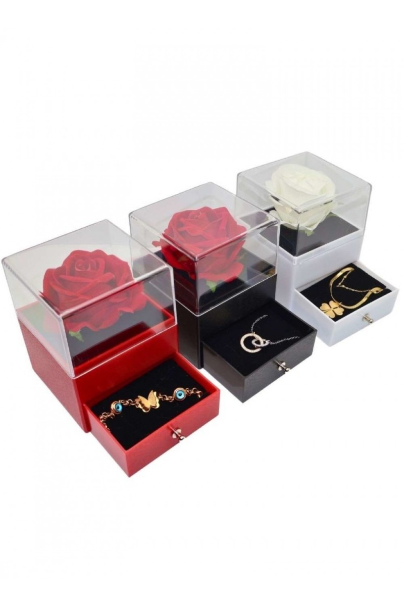 Kısa çekmeceli takı kutusu beyaz - Kırmızı 