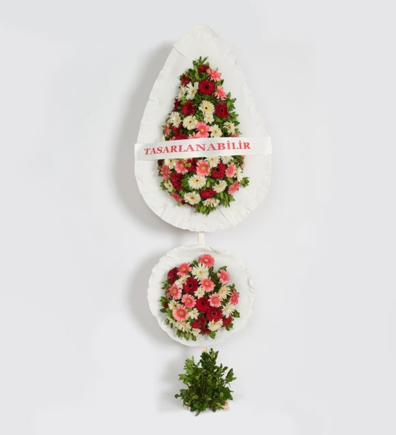 RENKLİ Gerbaralarla Hazırlanmış Çiftli Ayaklı Çelenk