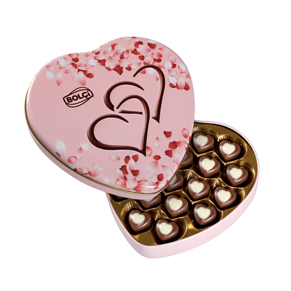 Teneke Gül Yapraklı Kalp Kutu 240g