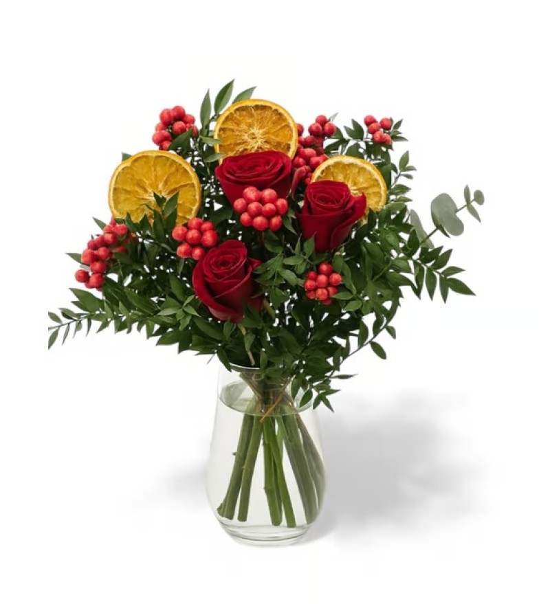 Vazoda Kokina Çiçeği ve Kırmızı Güller