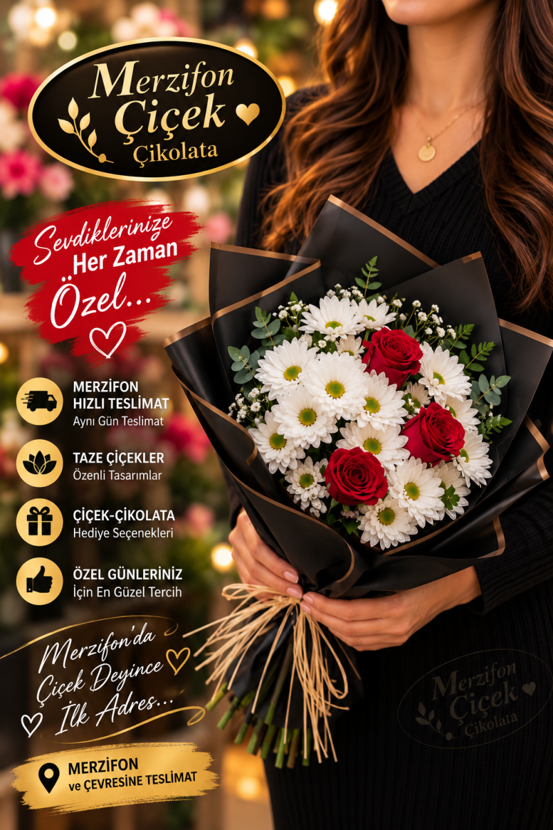 Papatya ve Kırmızı Gül Buketi